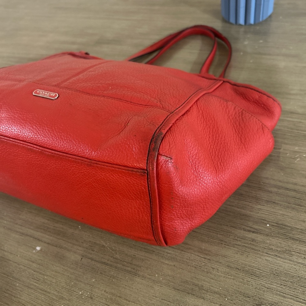Coach Park Red Leather Carrie Tote Shoulder Bag F29898 - Picture 7 of 8